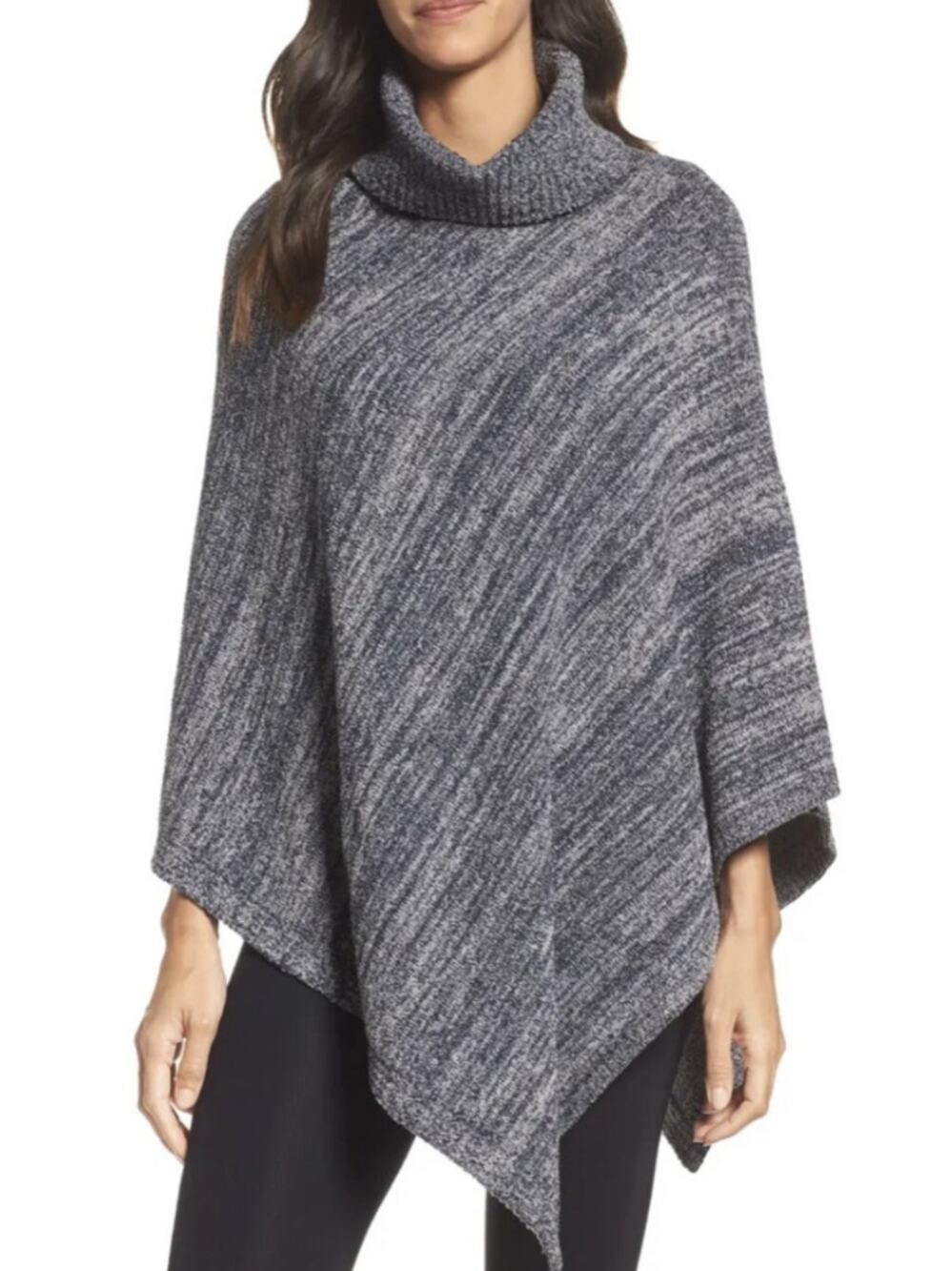 Barefoot Dreams CozyChic Turtleneck Point Dume Poncho One Size Dark Grey Lounge